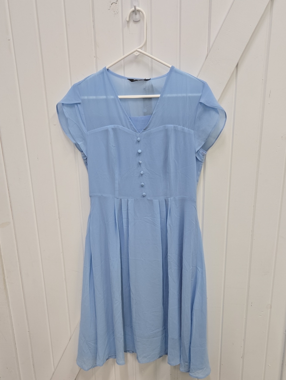 Allegra K Light Blue V-Neck Midi Dress with Button Front